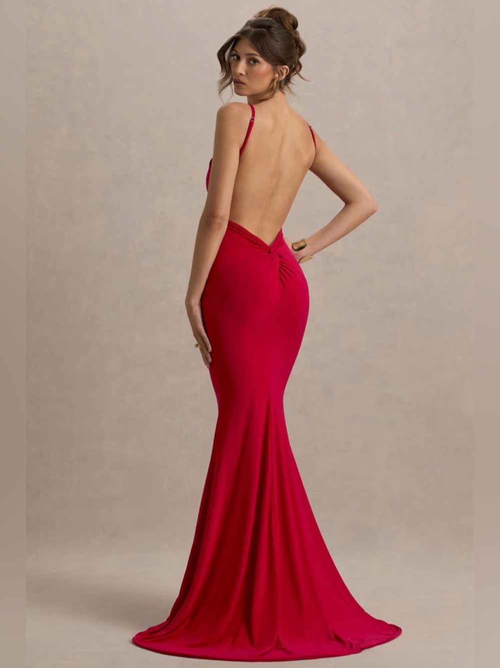 Club L London Crimson Backless Mermaid Evening Gown